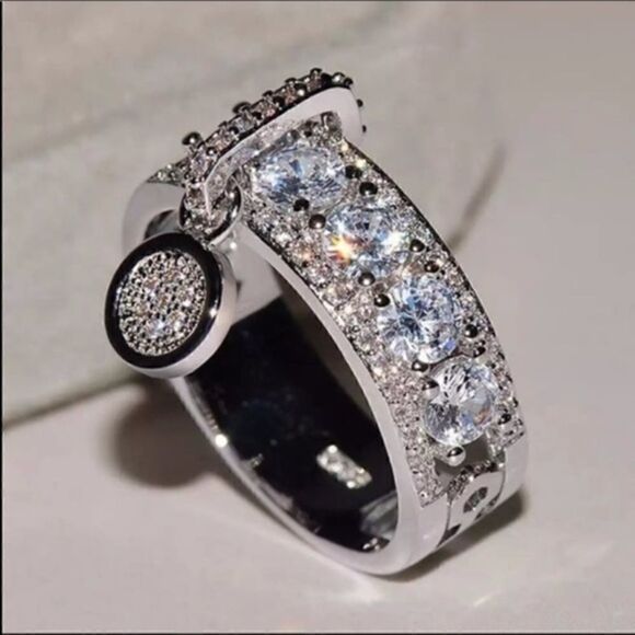 New 925 Silver Round Diamonds Drop Band Ring - Picture 1 of 10